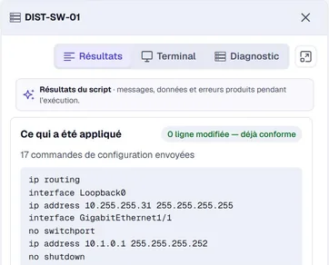 Ce qui a été appliqué : 17 commandes envoyées, 0 ligne modifiée, déjà conforme.